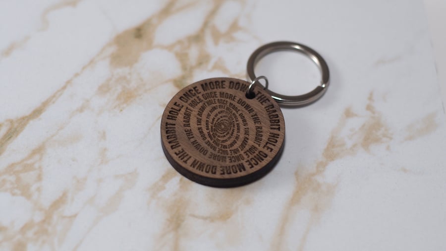 Personalised Wooden Walnut Keyring-Alice in Wonderland Engraved Walnut Keyring