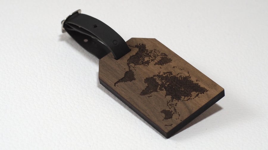 Personalised Wooden Luggage Tag - Custom Engraved Travel Accessory - World Map T