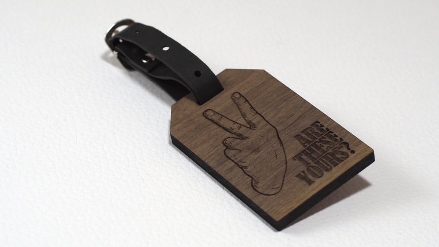 Personalised Wooden Luggage Tag - Custom Engraved Travel Accessory - Rude finger