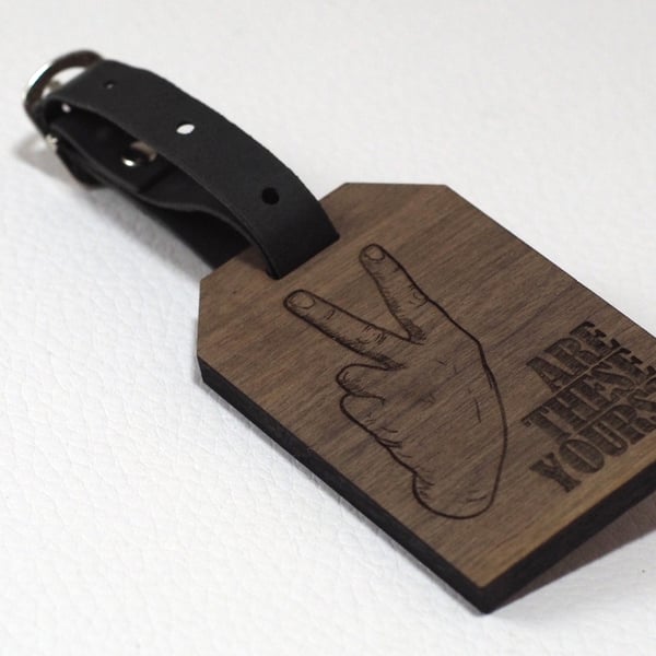 Personalised Wooden Luggage Tag - Custom Engraved Travel Accessory - Rude finger