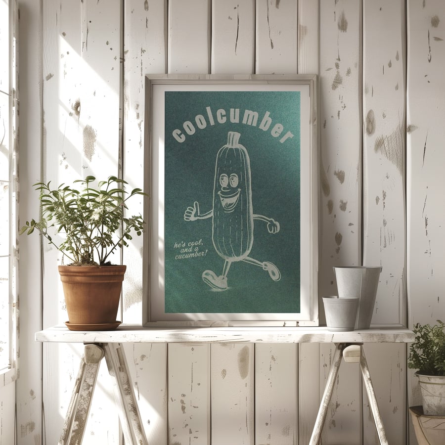 Cool As Cucumber Print, Retro Art Poster, 70s, Engraved Poster, Unique Wall 