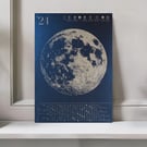 Lunar Calendar 2024 UK, Moon Phase Print, Engraved Poster, Unique Wall Art 