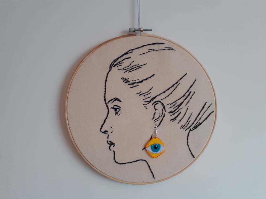 Felt & Hand Embroidery Earrings - Evil Eye