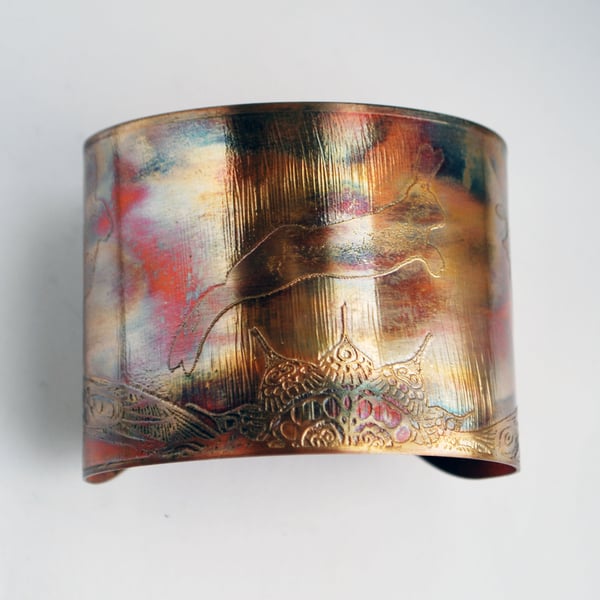 Etched copper hare cuff  20% off St Valentines day sale was 30 pounds