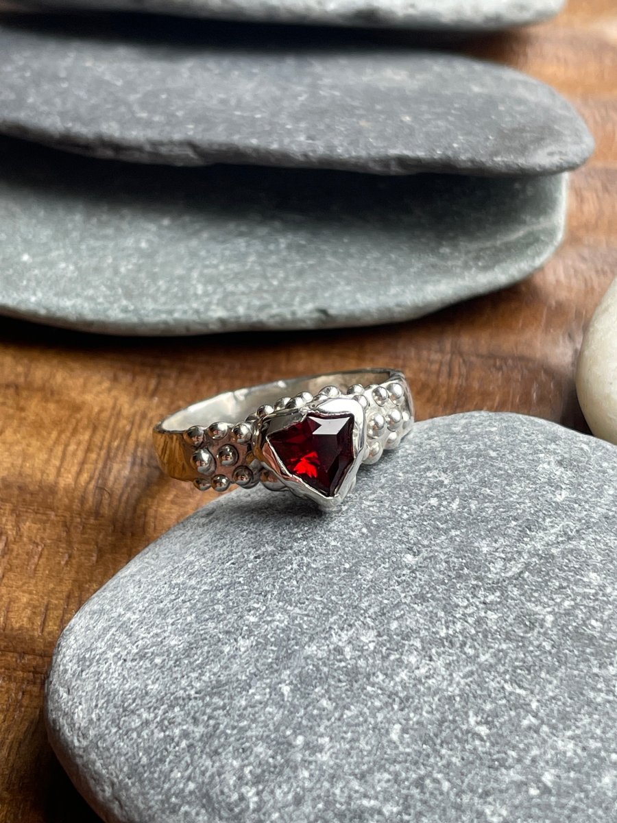 Garnet silver Vesper ring in size O one of a kind handmade wax cast ring
