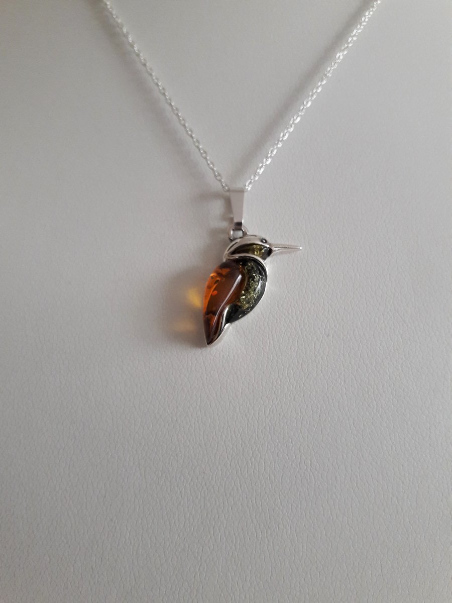 Amber Kingfisher Necklace. Bespoke, Sterling Silver, Gift for Her, Handmade