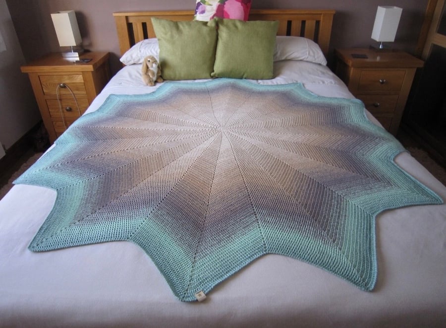 Large Green and Beige Throw, Hand Crocheted, Sofa Throw, Bed Throw, New Home 