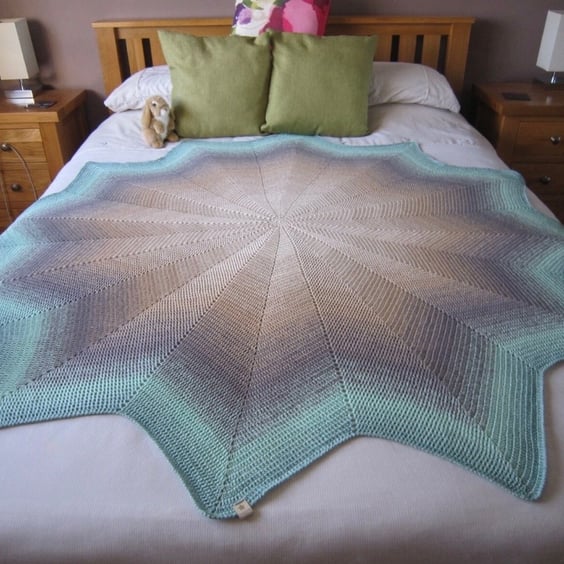 Large Green and Beige Throw, Hand Crocheted, Sofa Throw, Bed Throw, New Home 