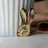 Hare badge. Rabbit pin. Laser cut wood. Easter gift