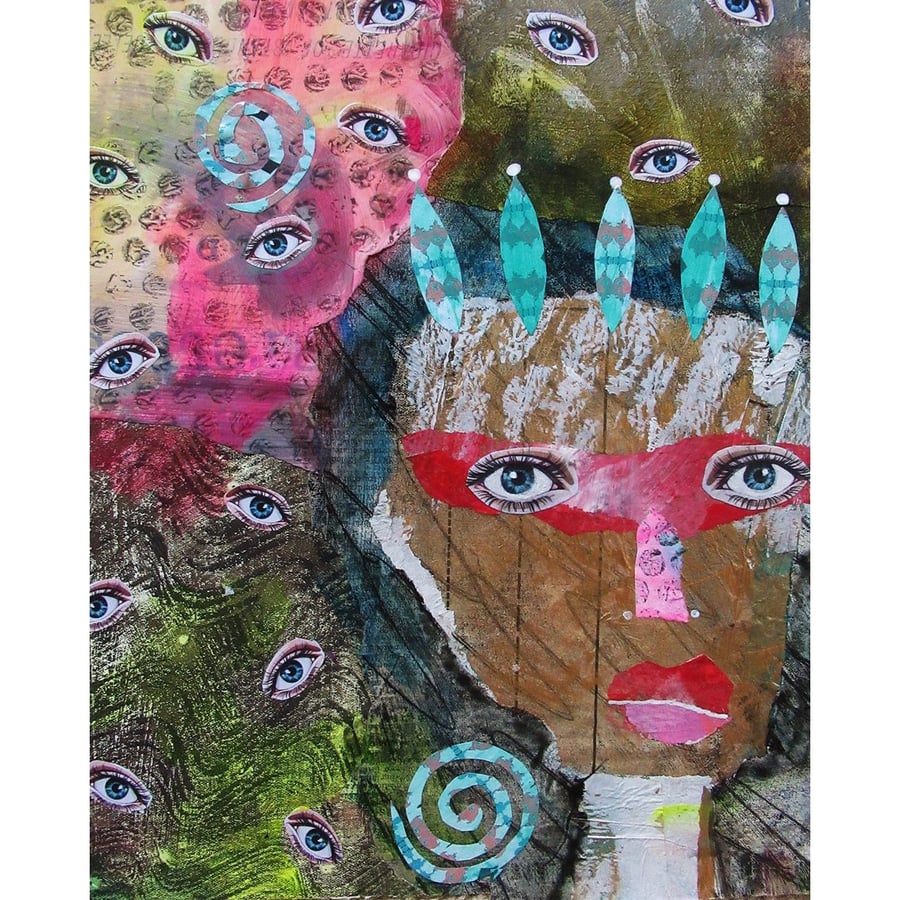 Outsider Art Portrait Painting Abstract Face Weird Eyes Unusual Surreal Artwork