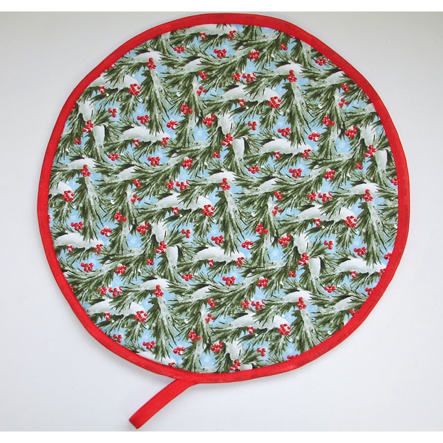 Christmas Aga Hob Lid Mat Pad Hat Round Cover Surface Saver Xmas Berries