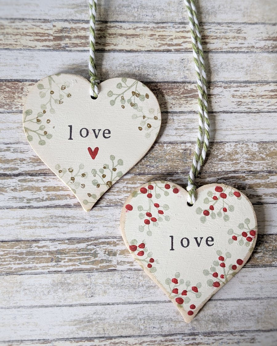 Hand Painted Wooden Heart Hanging Decoration 'Love'