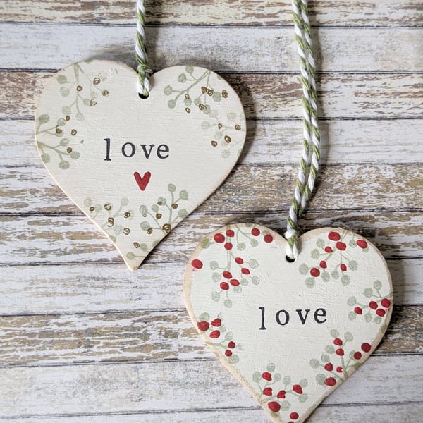 Hand Painted Wooden Heart Hanging Decoration 'Love'