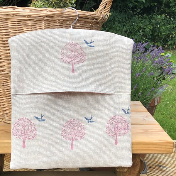 Hand Printed Linen Peg Bag-Swallow