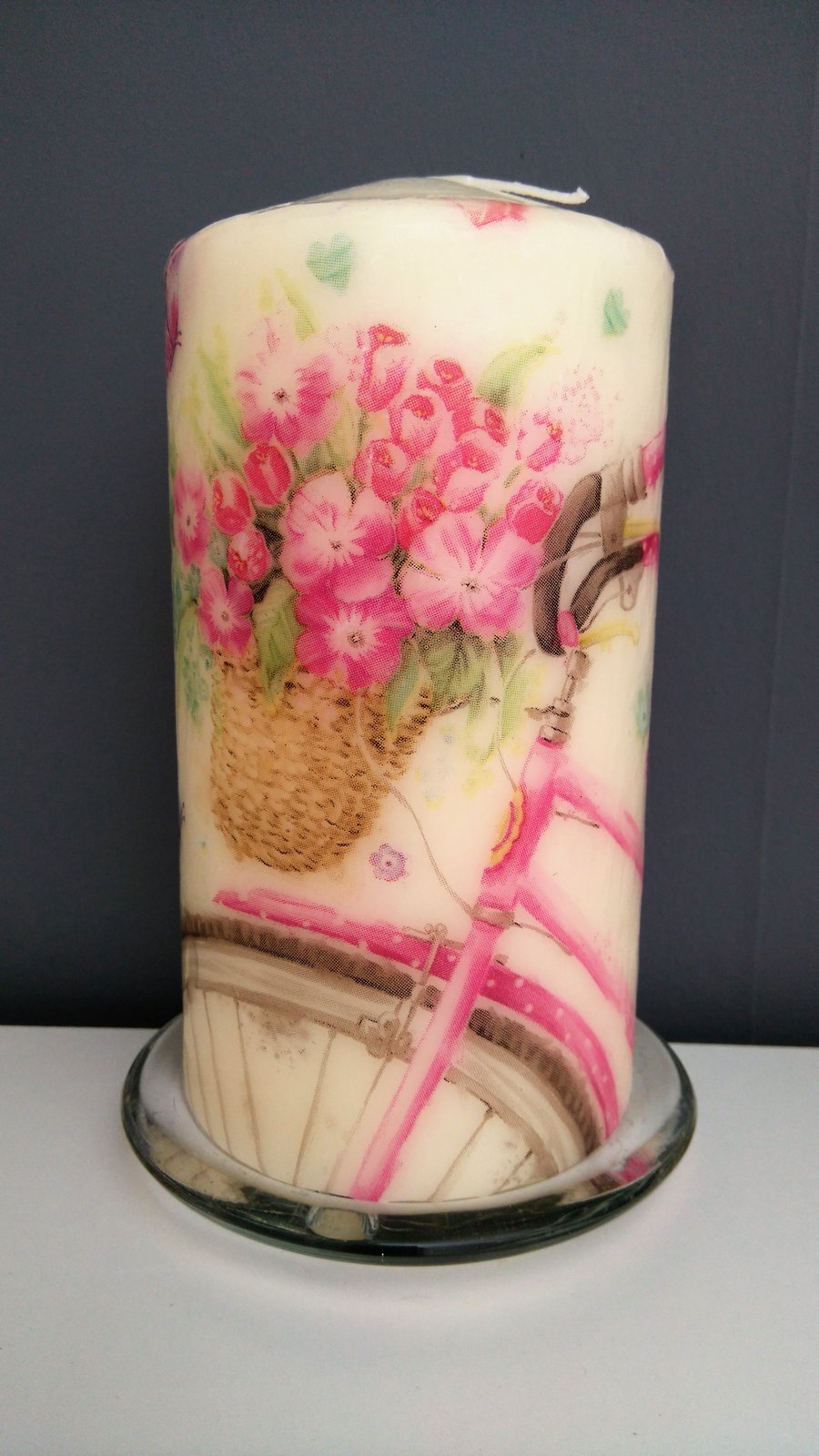 decorative pink floral bike candle