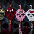 Día de los Muertos Rebel Soul: Hand-Crocheted Sugar Skull Bag Charm with Tassel 