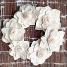 FABRIC CREAM FLORAL ROUND DECORATIVE WREATH