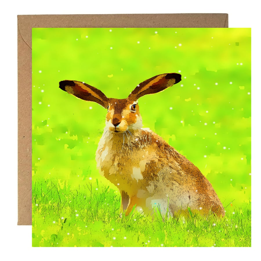 Hare in Green Grass Greeting Card