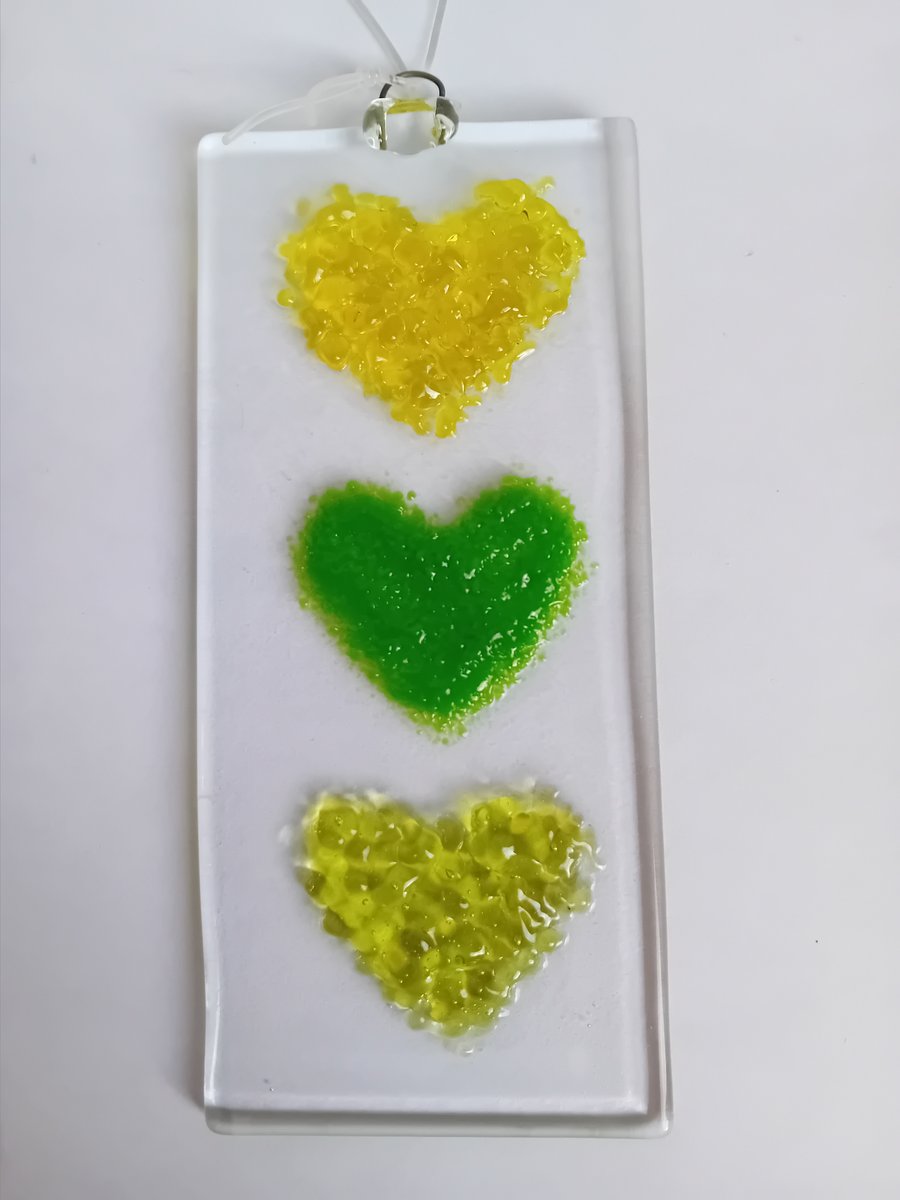 Green and Yellow Heart Glass Suncatcher 