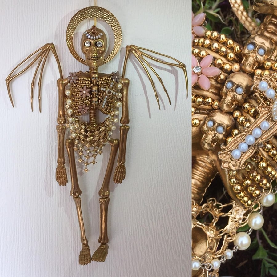 Gold Baroque Angel Of Death Kitsch Day Of The Dead Wall Hanging Skeleton