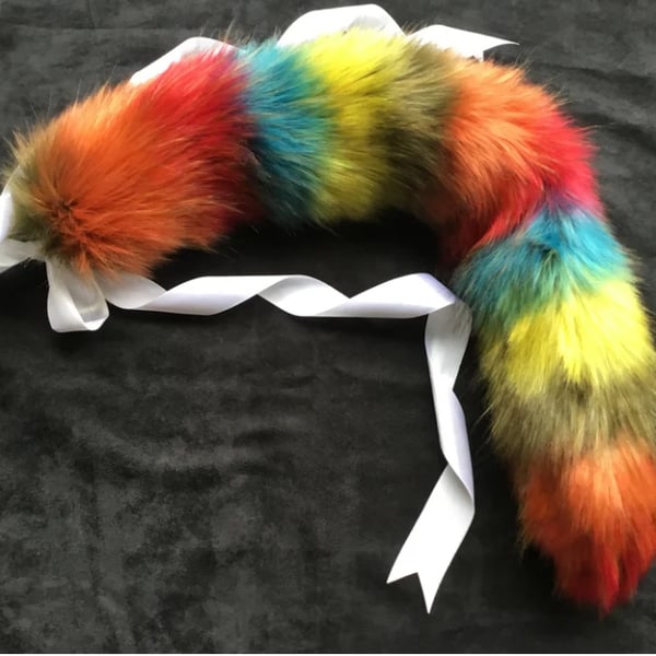 Rainbow kitten,puppy, wolf , cat pet play costume tail