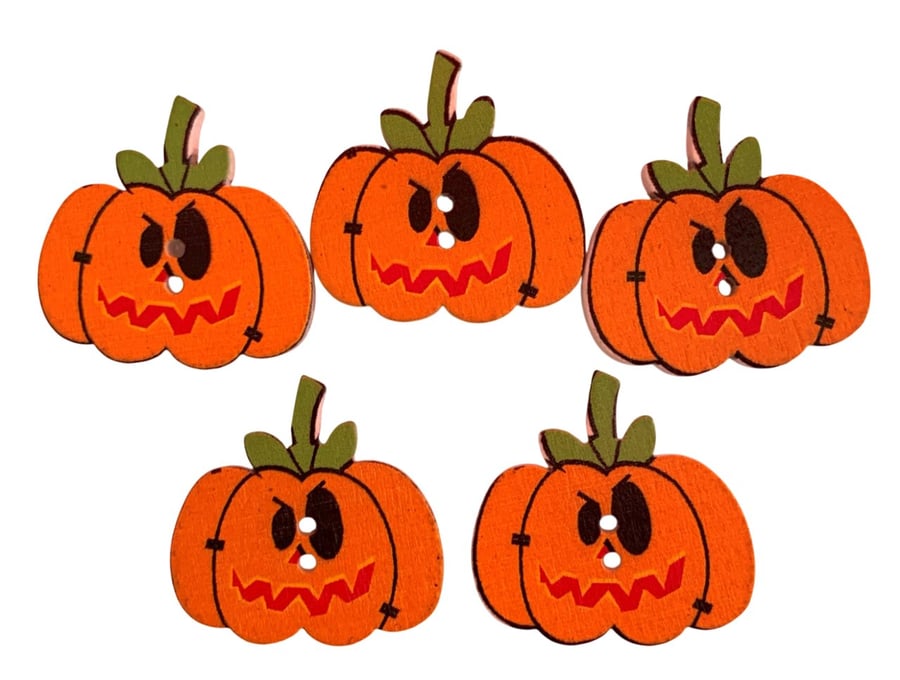 Orange Pumpkin Halloween Buttons Painted Wooden buttons with two holes SET OF 5