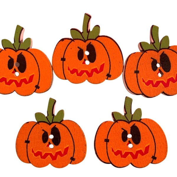 Orange Pumpkin Halloween Buttons Painted Wooden buttons with two holes SET OF 5