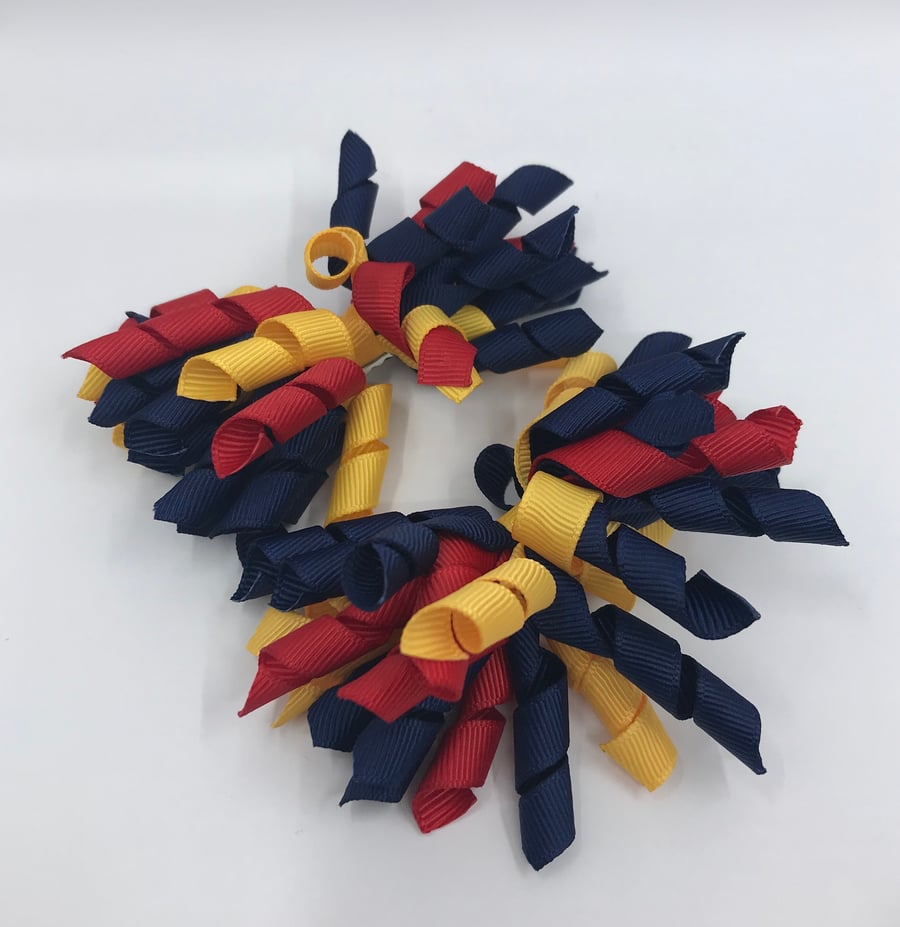 3 inch Navy, Red and Yellow Gold Curly Corkers on Clips (pair)