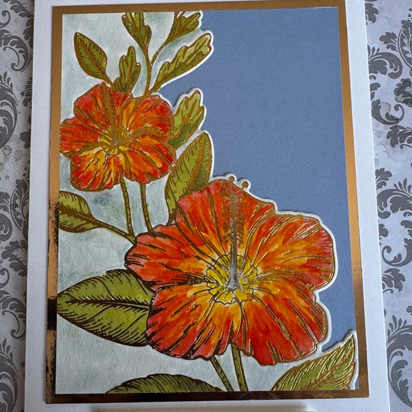 Luxury Handmade Gold-Accented Hibiscus Greeting Card