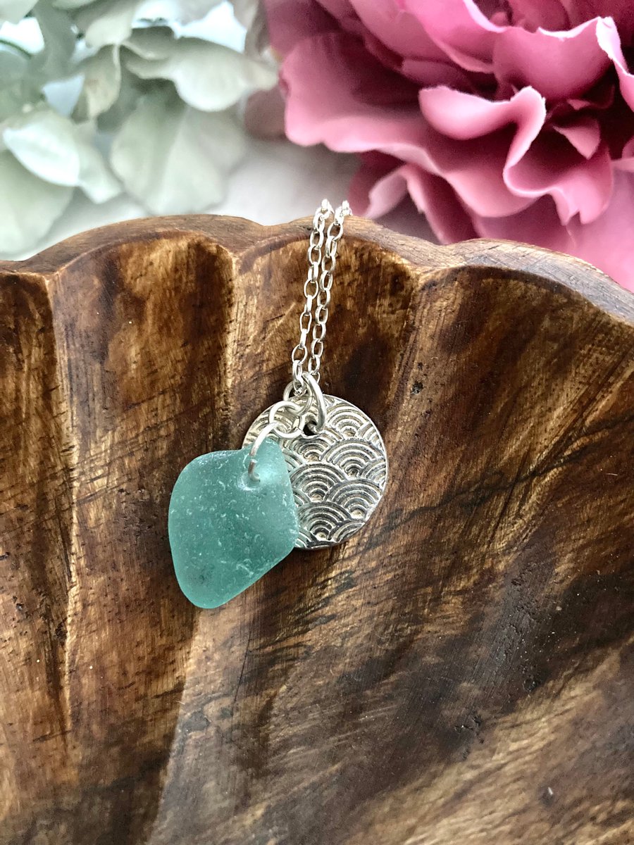 Teal Blue Sea Glass Jewellery - Fine Silver Pendant Necklace