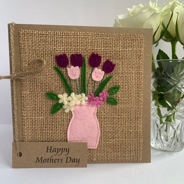 Handmade Mother’s Day Card. Mulberry, pink and cream flowers. Keepsake card.