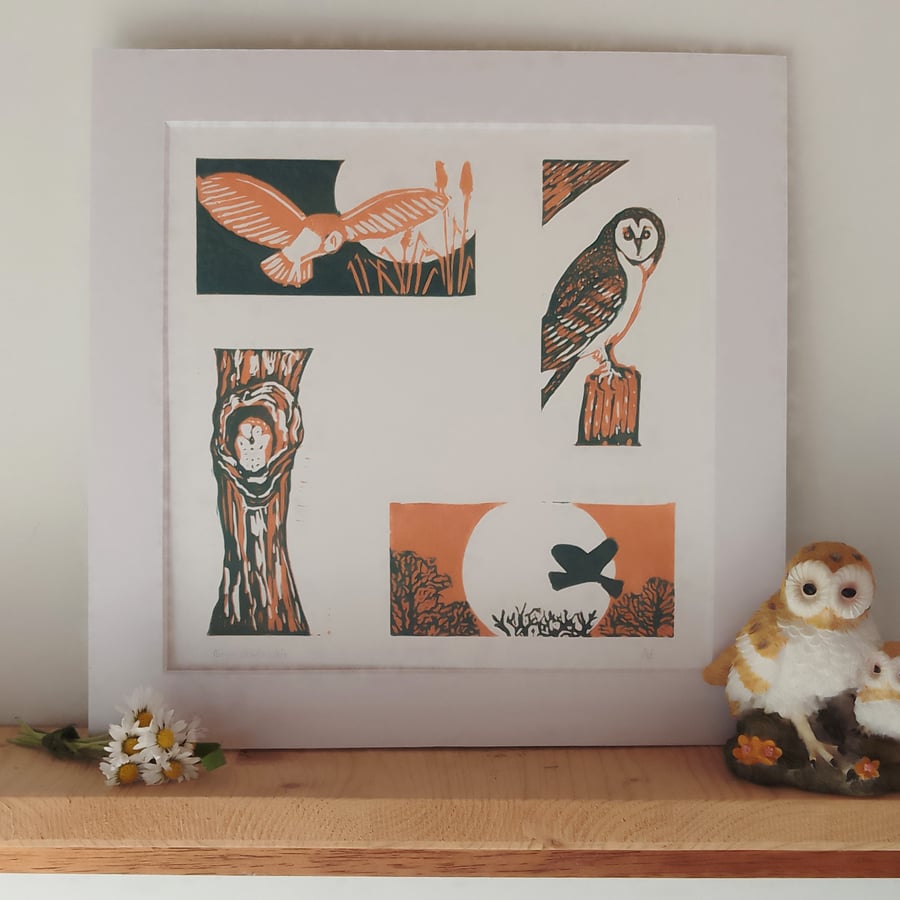 Barn owl linoprint limited edition 