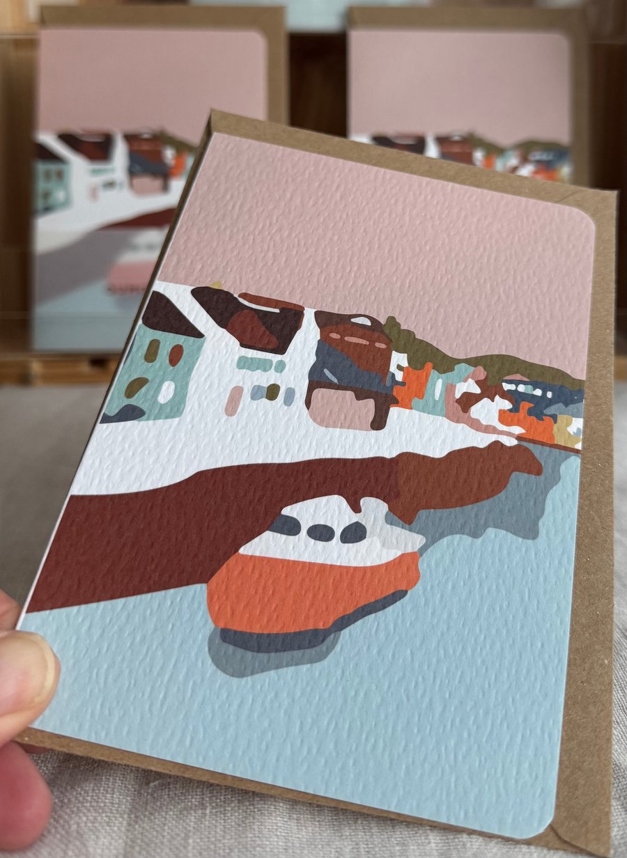 Sailing Away Boat moving onwards blank greetings Card (QM219)