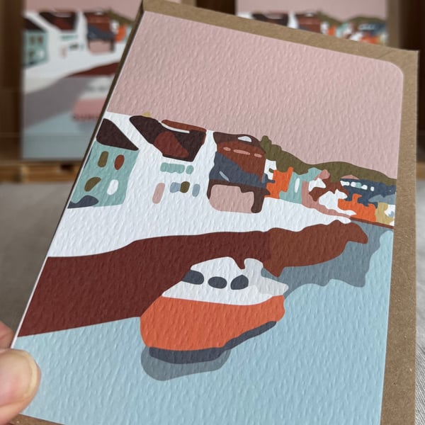 Sailing Away Boat moving onwards blank greetings Card (QM219)