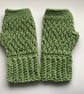 FINGERLESS MITTS , gloves ' Erme Trail '. Soft Wool blend. L. green. - Image 5