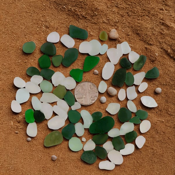 Seaham Sea Glass 50g Bag - Mixed Greens and Whites