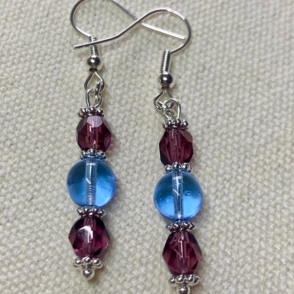 Crystal and Glass Dangle Earrings