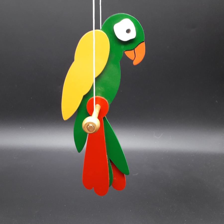 Colourful Wooden Parrot on Swing
