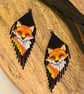 Orange fox bead woven fringe earrings - Image 2