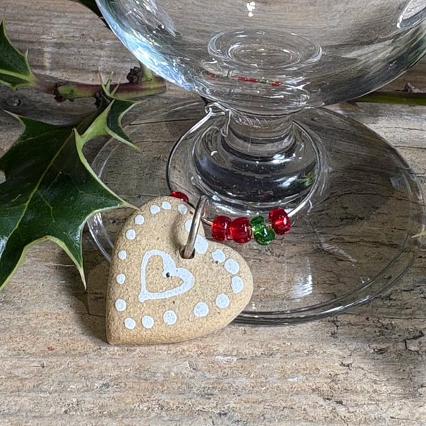 Wine glass Christmas charm - gingerbread heart