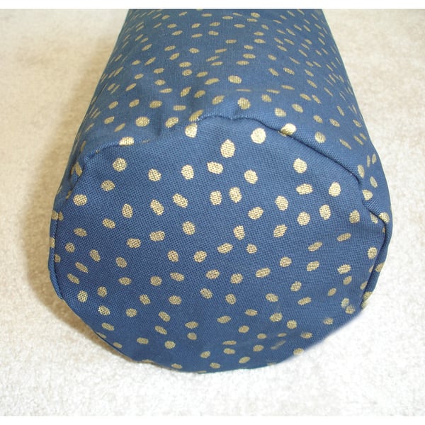 Round Bolster Cushion Cover 16"x6" Cylinder Neck Roll Pillow Navy Blue and Gold