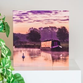 River Thames Blank Greetings Card sunrise houseboat narrowboat canal boat swan