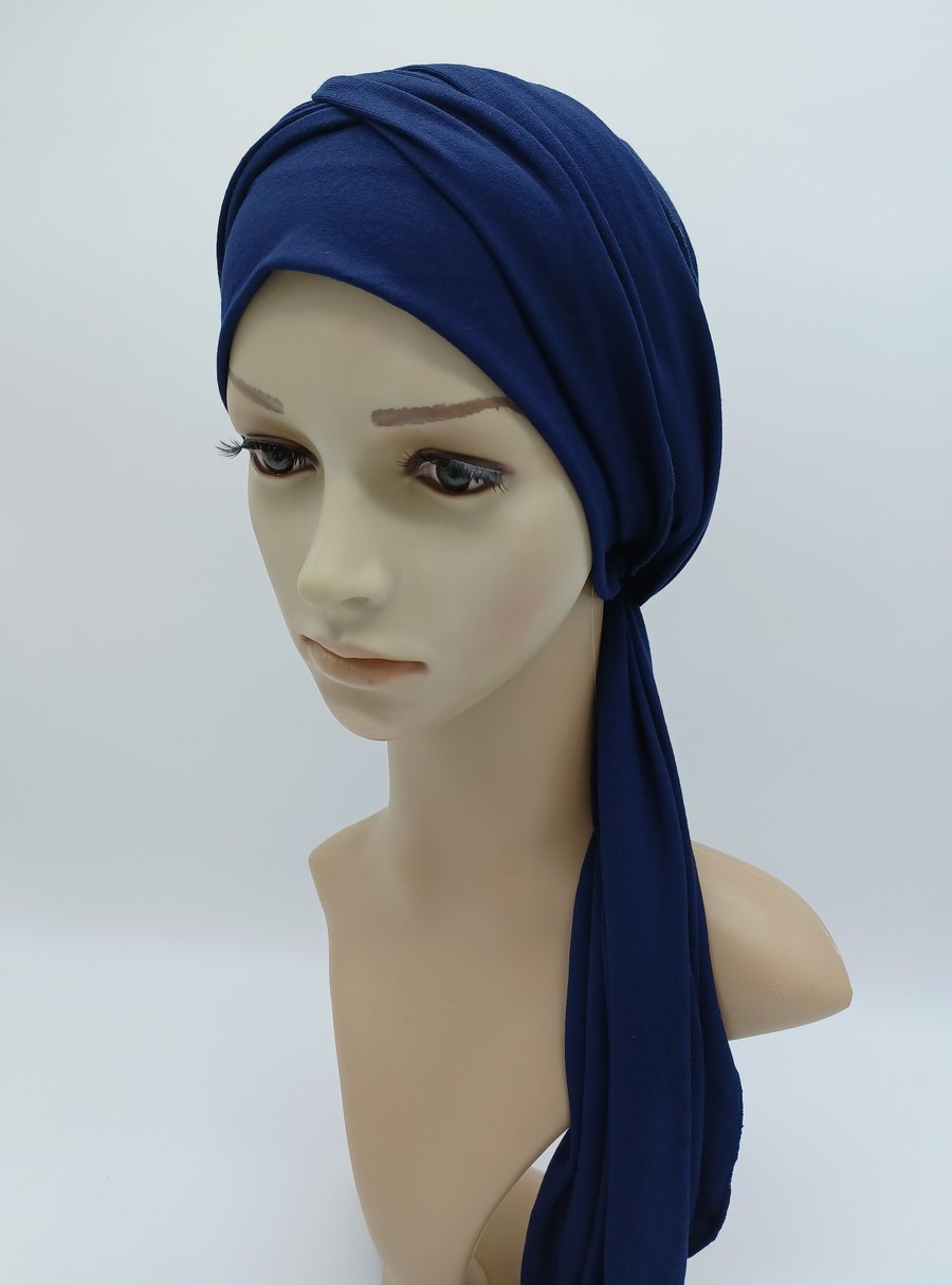 Head wear for women, viscose jersey turban, hat with long ties, chemo hat