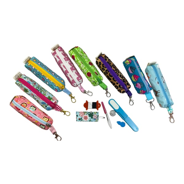 Mini sewing kit with lanyard clip, travel mending case, keyring needle case, key