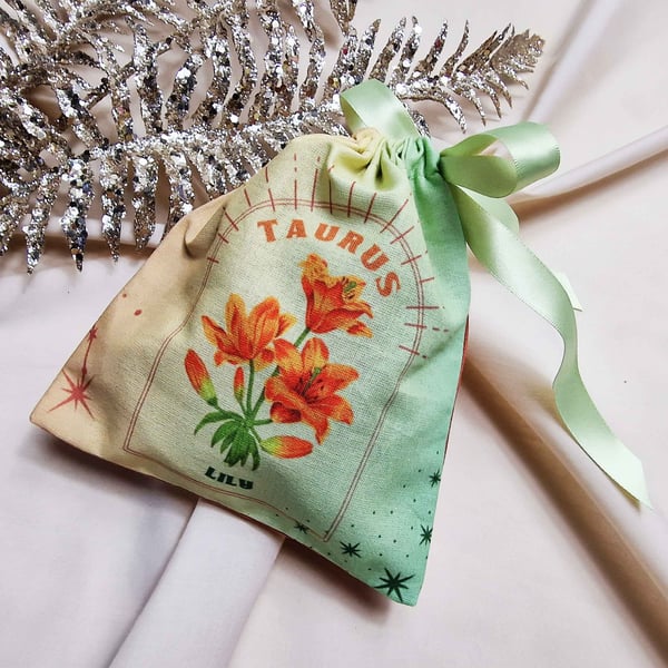 Lily, Taurus Birth Flower Handmade and Reusable Pouch