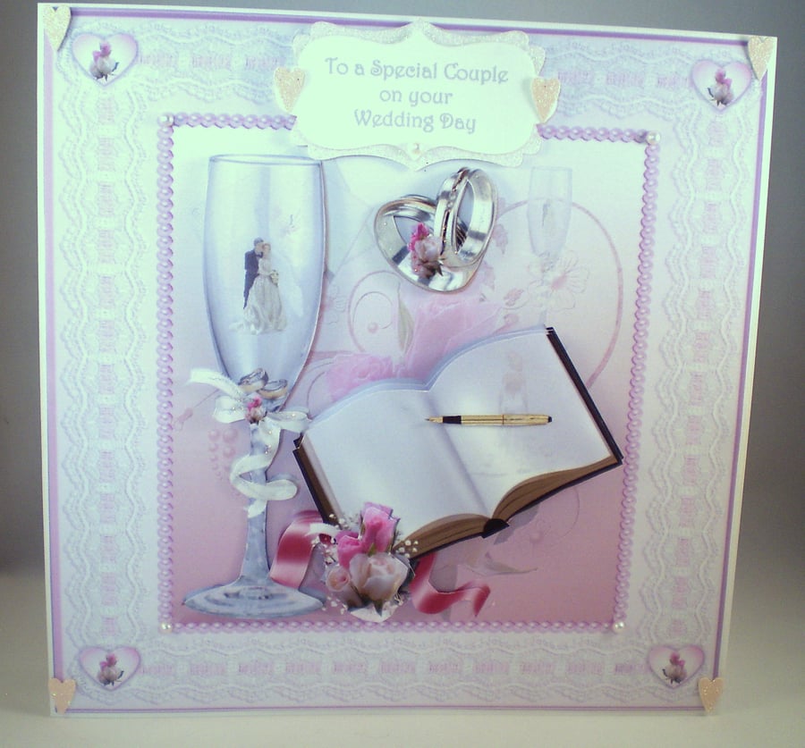 Handmade decoupage,3D Wedding Card, registry book, personalise
