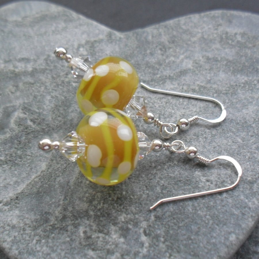 Sterling Silver Yellow Handmade Glass  Earrings With Swarovski Elements