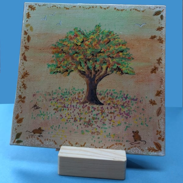 Shades of October - A small painting on a wooden stand