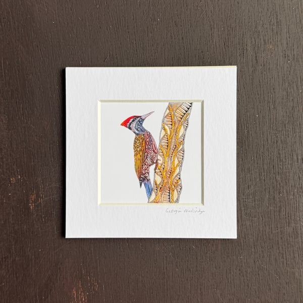 'Woodpecker' 5" x 5" Hand Finished Print