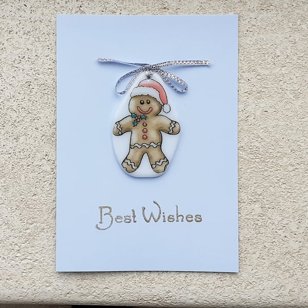 Fused glass christmas card with keepsake decoration, gingerbread man